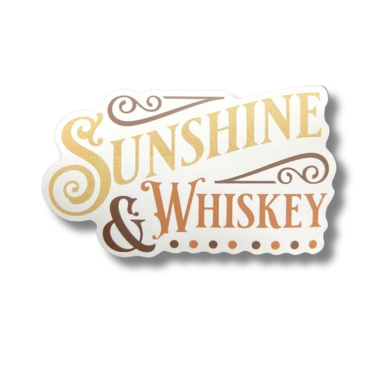 Sunshine and whiskey sticker with a shadow on white background