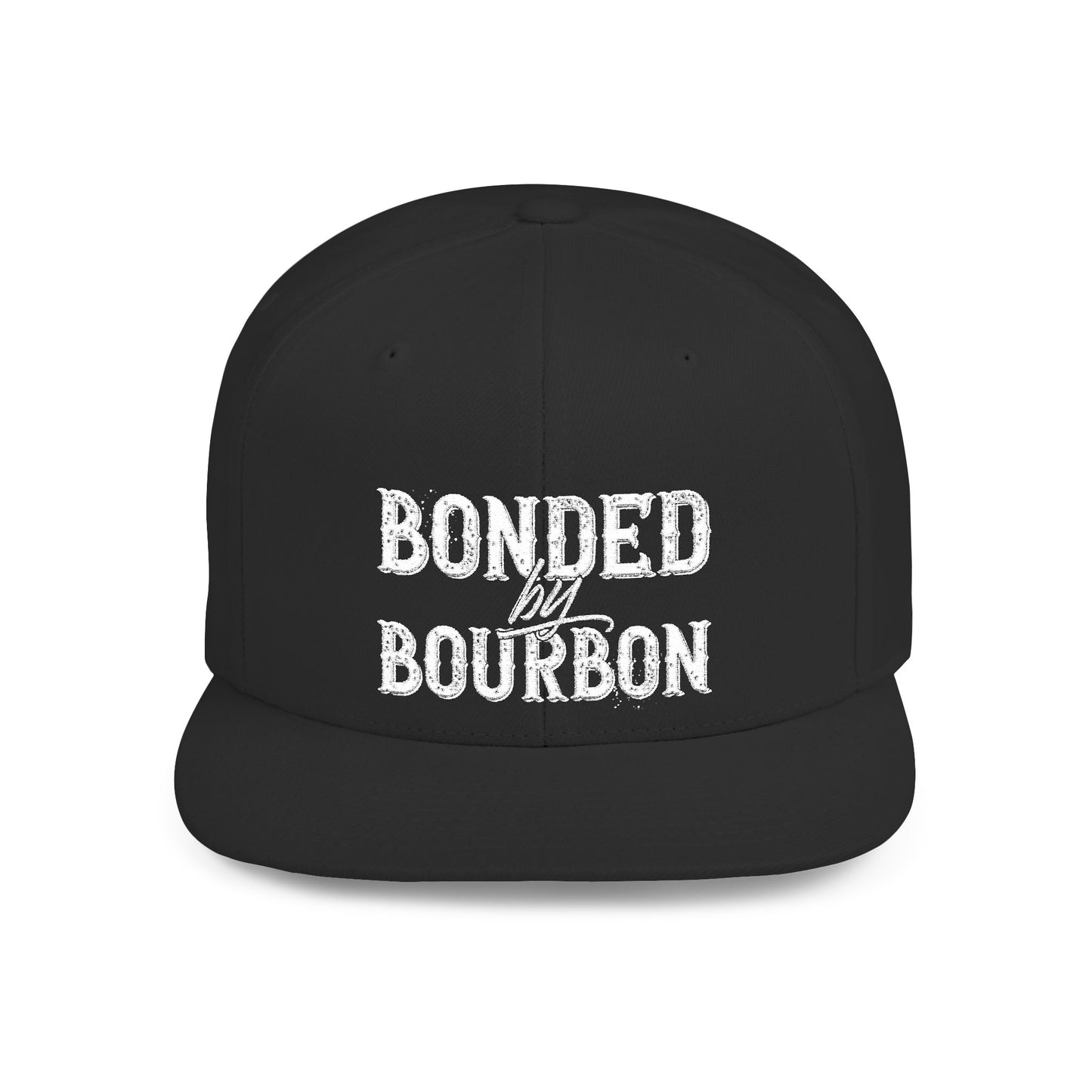 Bonded Bourbon Flat Bill Snapback Hat — Distressed Whiskey Logo Cap