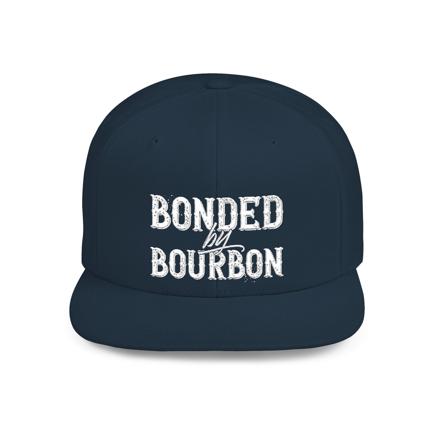 Bonded Bourbon Flat Bill Snapback Hat — Distressed Whiskey Logo Cap