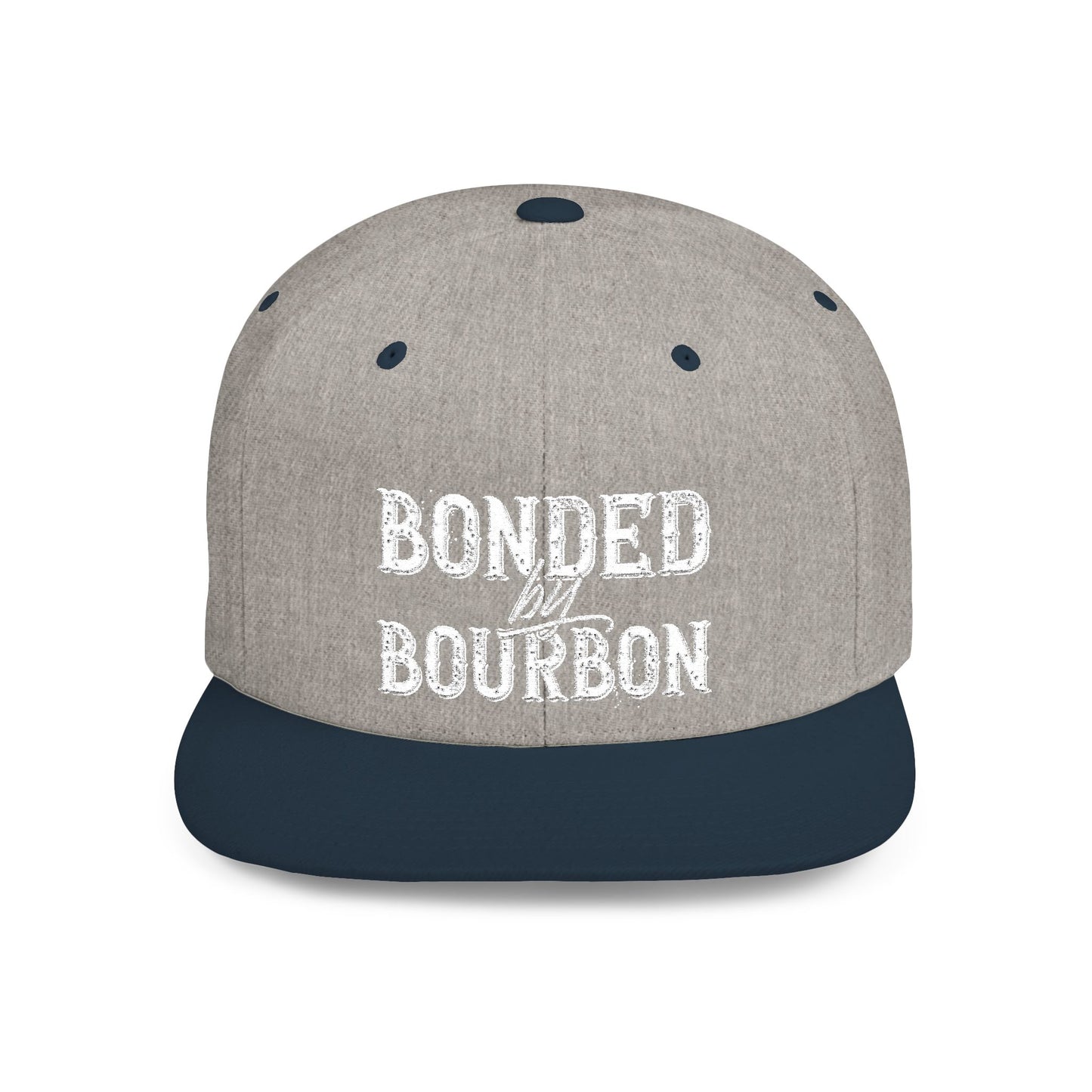 Bonded Bourbon Flat Bill Snapback Hat — Distressed Whiskey Logo Cap