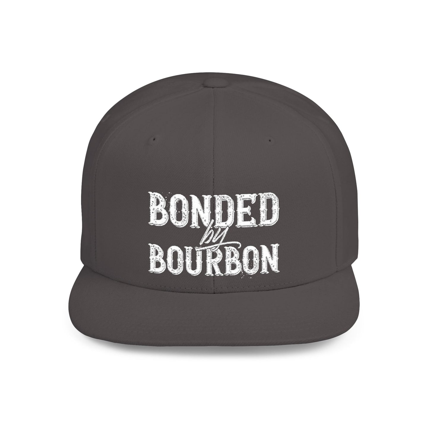 Bonded Bourbon Flat Bill Snapback Hat — Distressed Whiskey Logo Cap