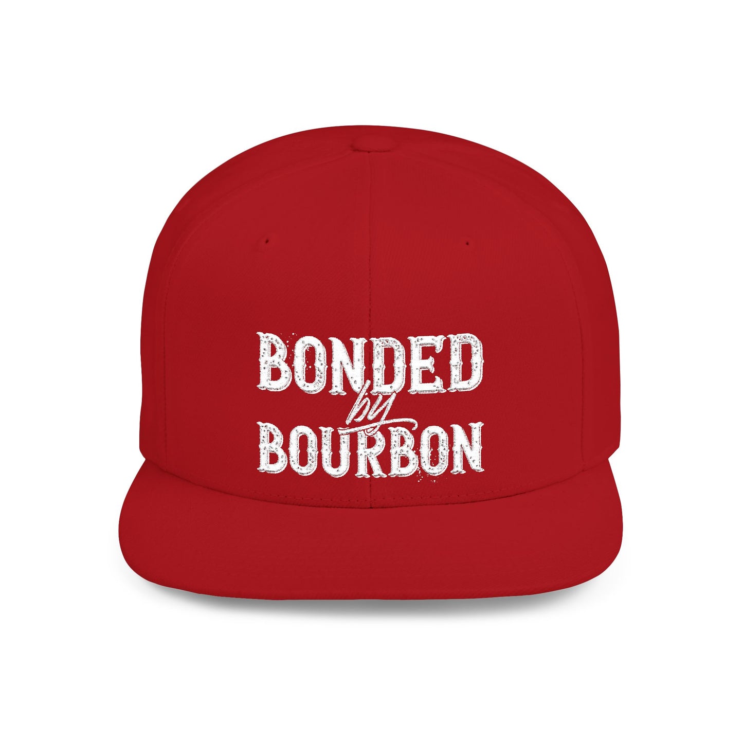 Bonded Bourbon Flat Bill Snapback Hat — Distressed Whiskey Logo Cap