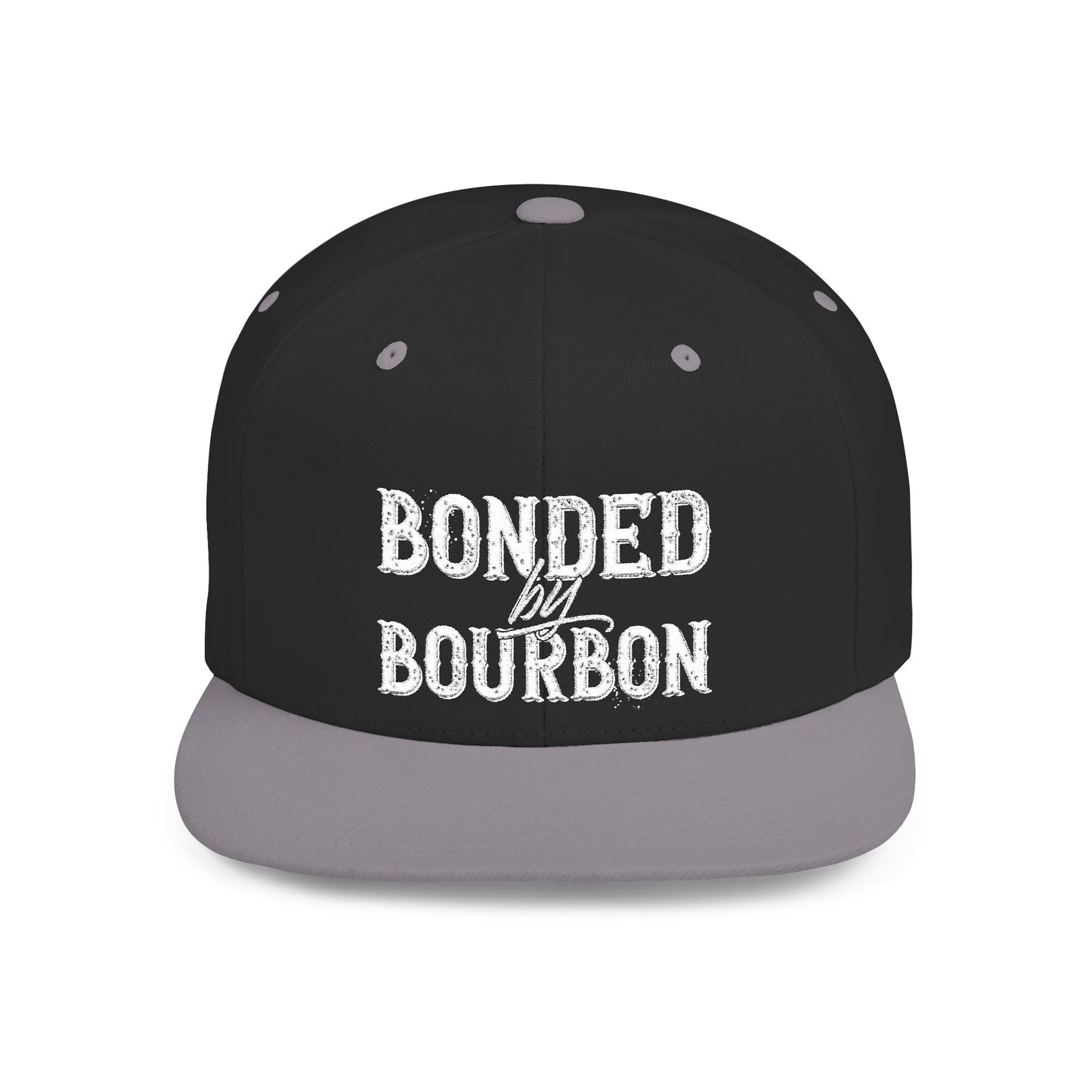 Bonded Bourbon Flat Bill Snapback Hat — Distressed Whiskey Logo Cap