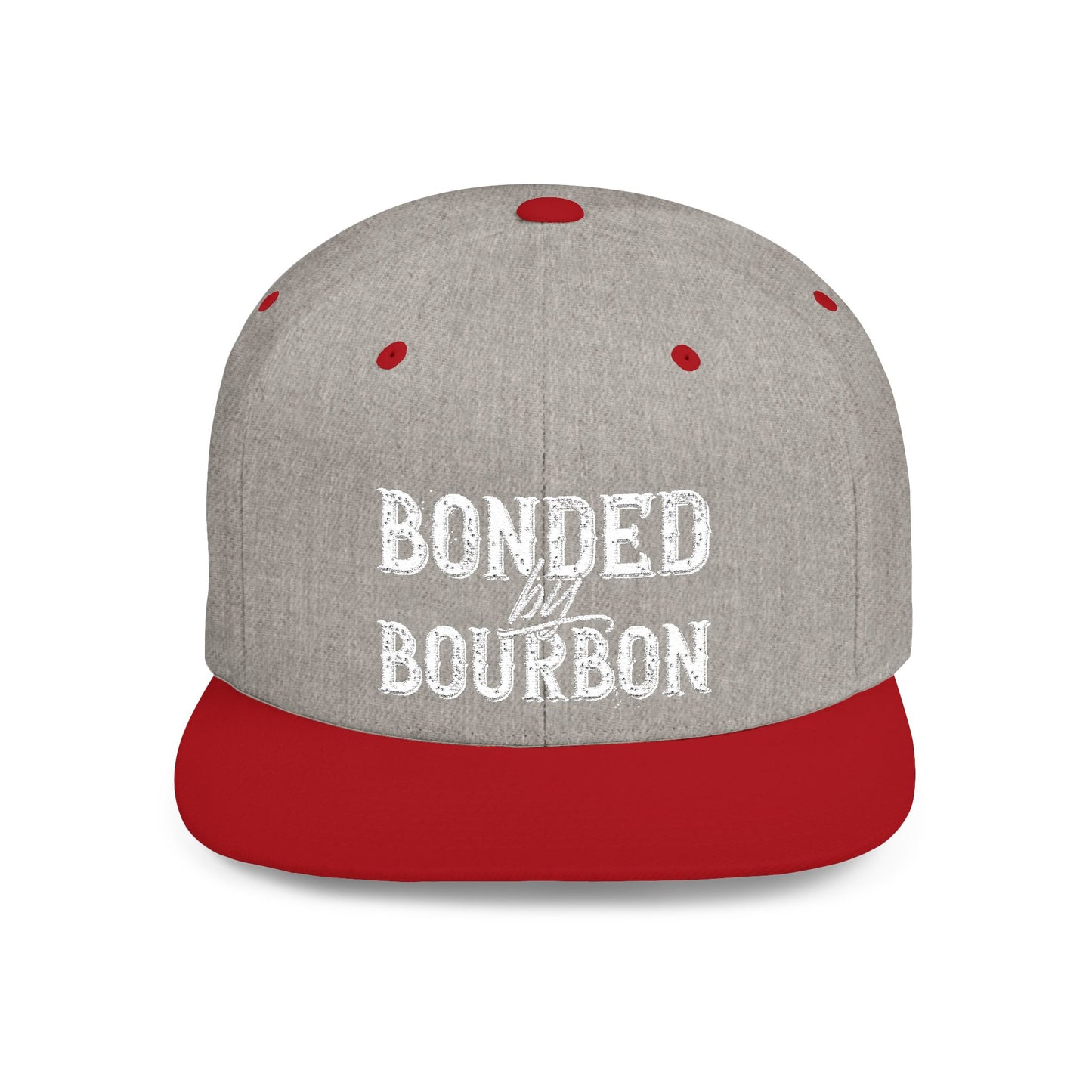 Bonded Bourbon Flat Bill Snapback Hat — Distressed Whiskey Logo Cap