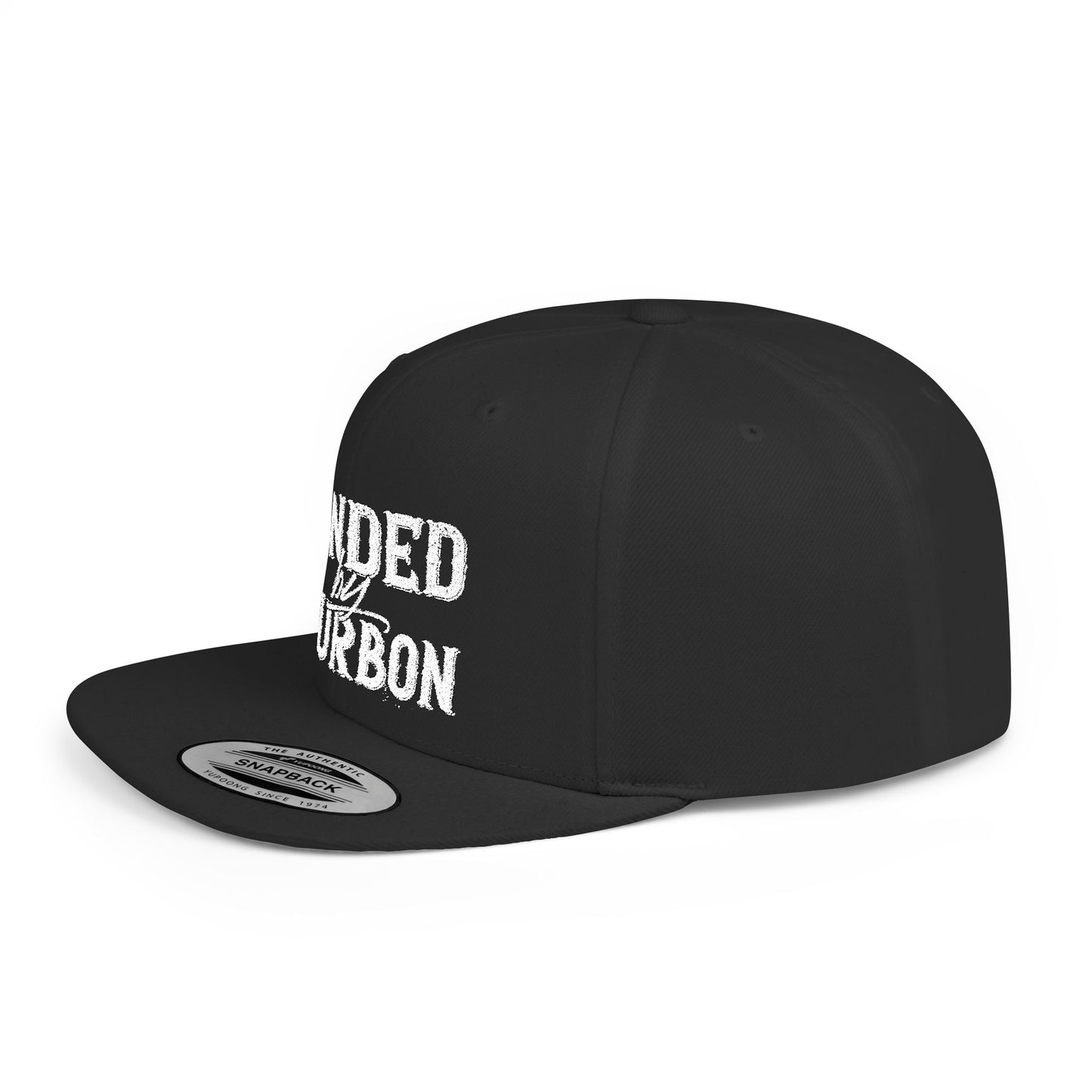 Bonded Bourbon Flat Bill Snapback Hat — Distressed Whiskey Logo Cap