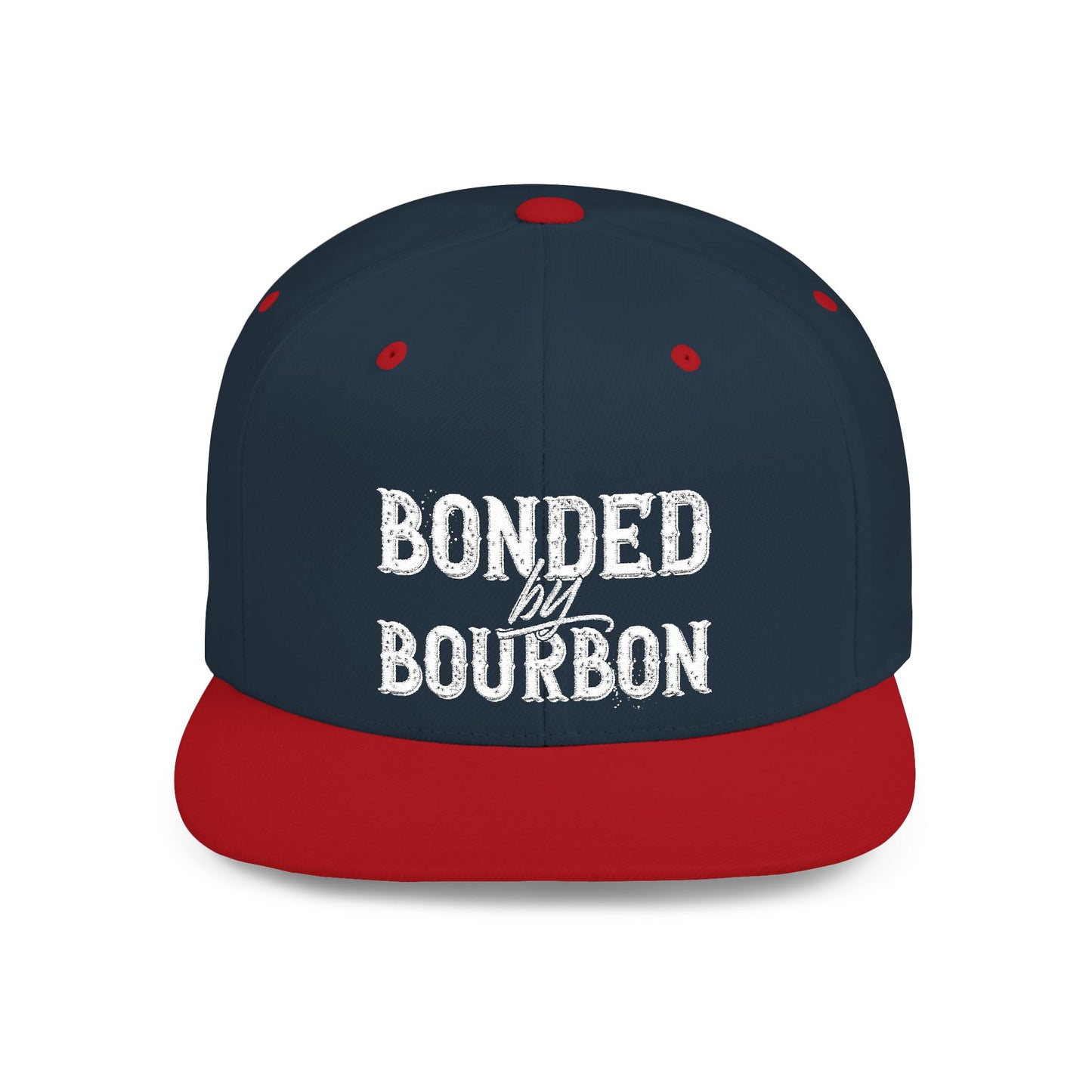 Bonded Bourbon Flat Bill Snapback Hat — Distressed Whiskey Logo Cap