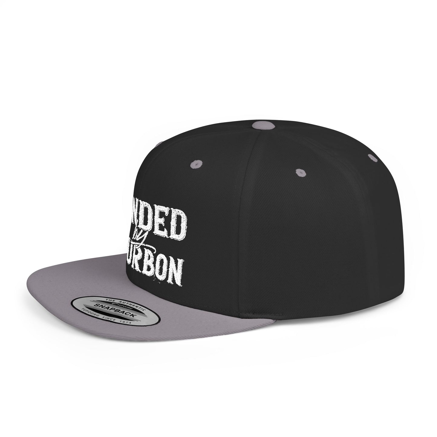 Bonded Bourbon Flat Bill Snapback Hat — Distressed Whiskey Logo Cap
