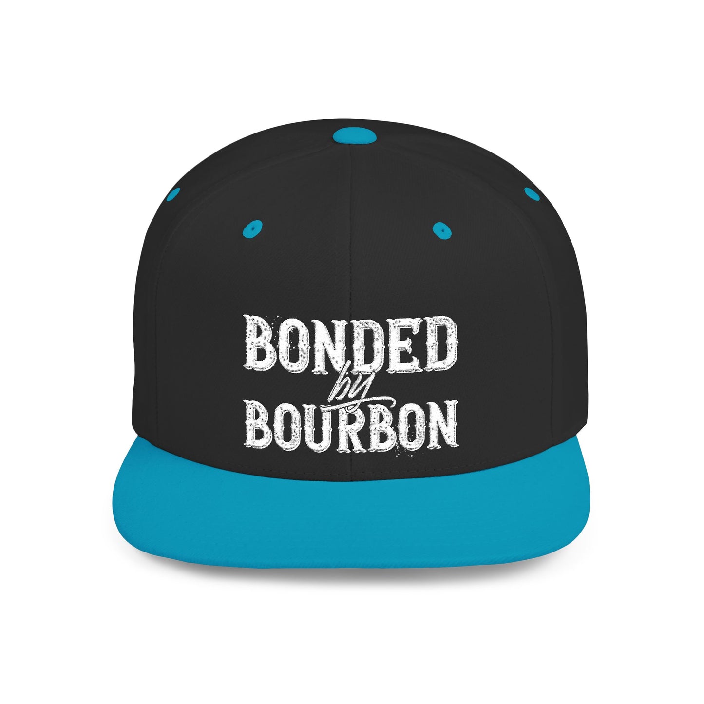 Bonded Bourbon Flat Bill Snapback Hat — Distressed Whiskey Logo Cap