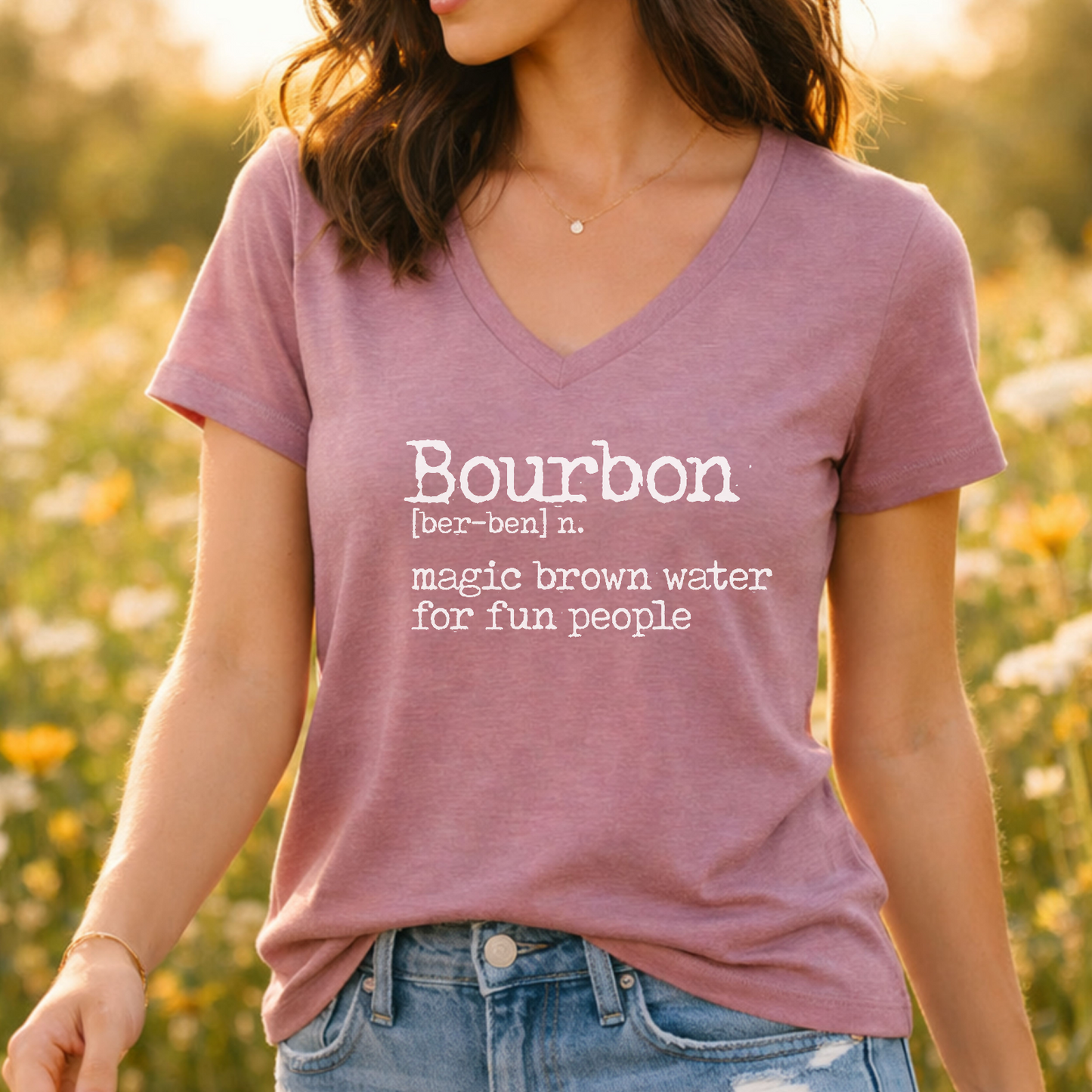 Ladies Bourbon Definition Whiskey V-Neck Tee