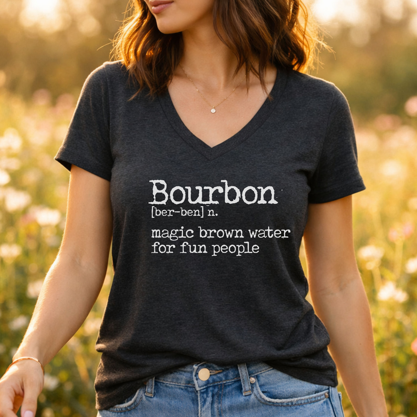 Ladies Bourbon Definition Whiskey V-Neck Tee