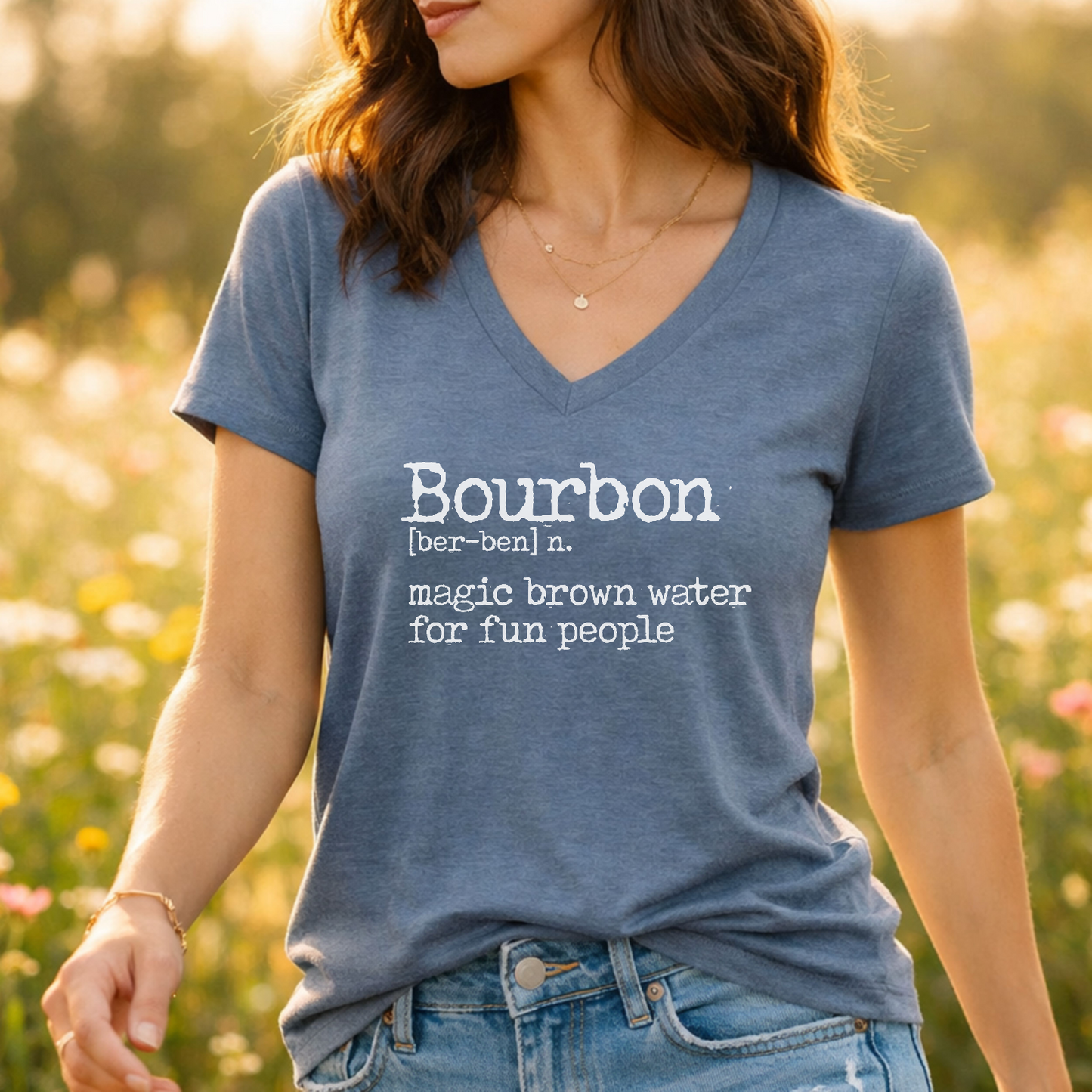 Ladies Bourbon Definition Whiskey V-Neck Tee