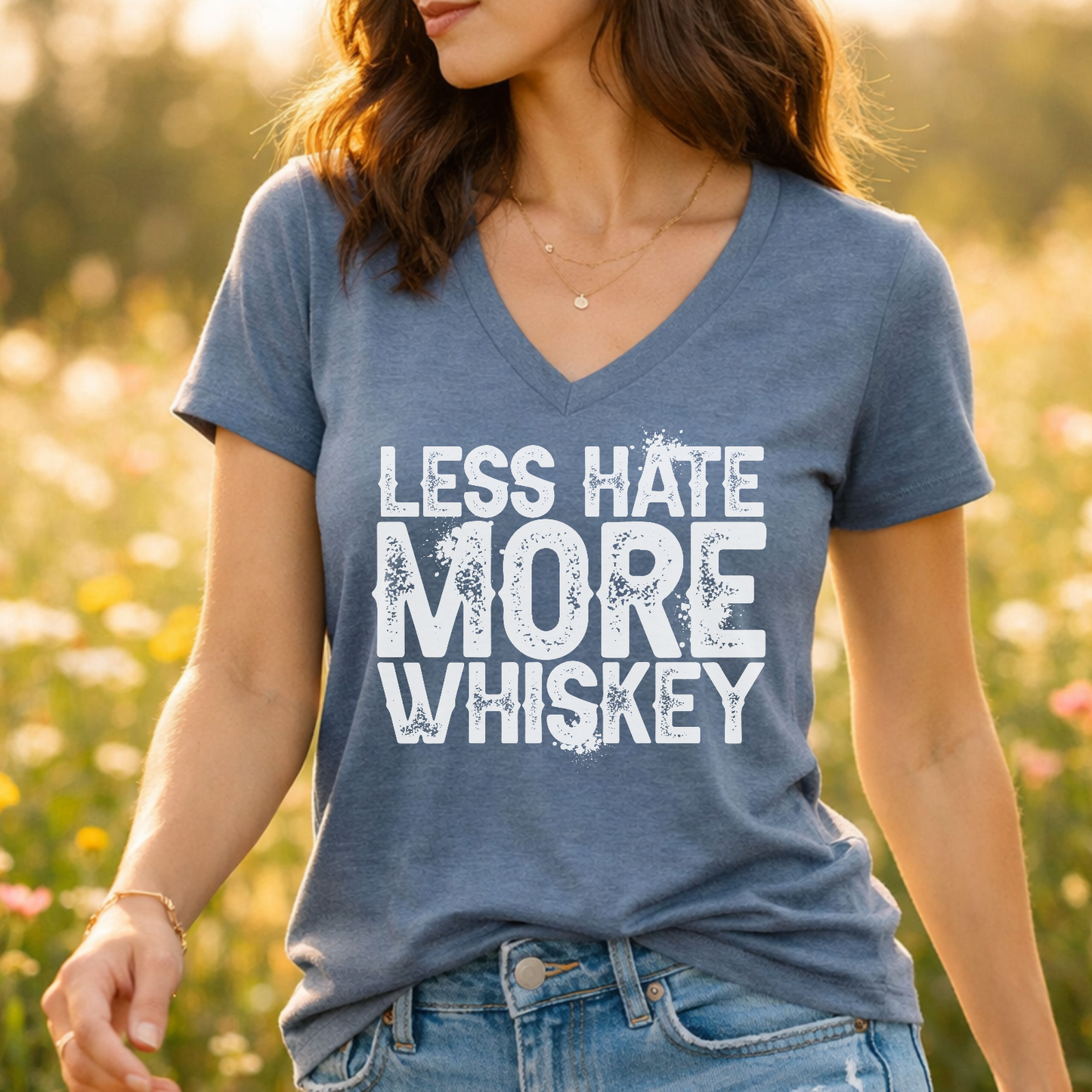 Ladies Less Hate, More Whiskey V-Neck Tee