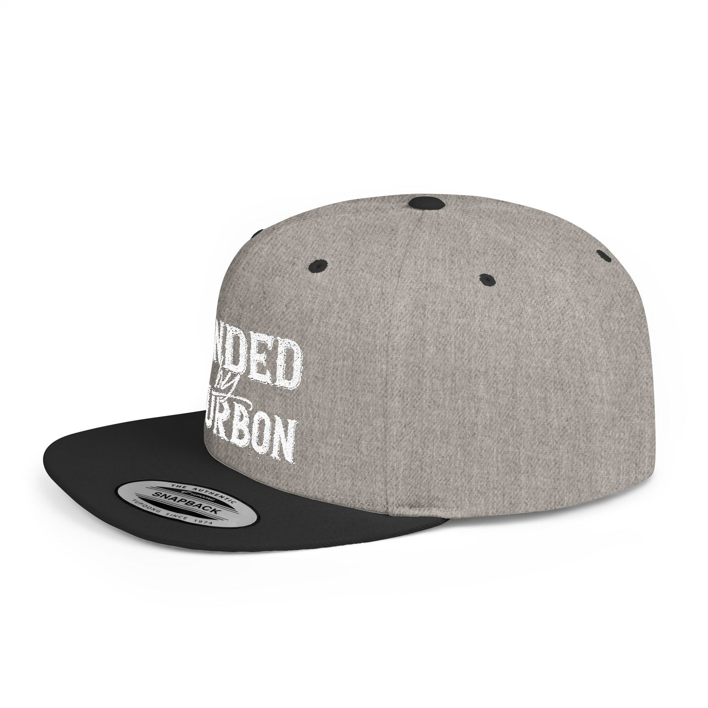 Bonded Bourbon Flat Bill Snapback Hat — Distressed Whiskey Logo Cap