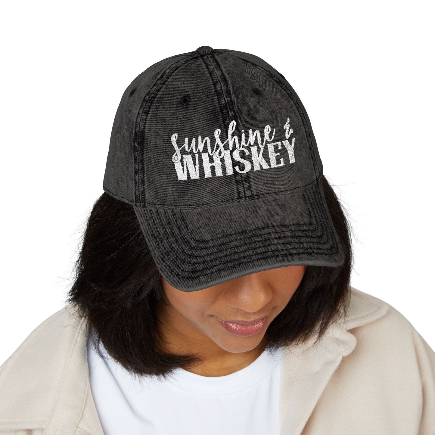 Vintage Embroidered Cap — 'Sunshine & Whiskey' Washed Baseball Hat