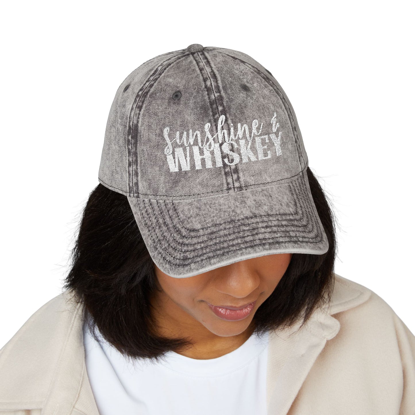 Vintage Embroidered Cap — 'Sunshine & Whiskey' Washed Baseball Hat