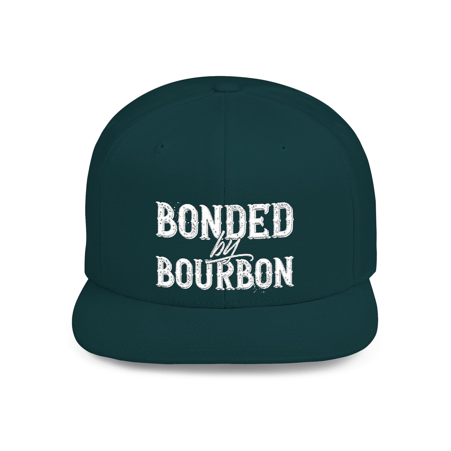Bonded Bourbon Flat Bill Snapback Hat — Distressed Whiskey Logo Cap