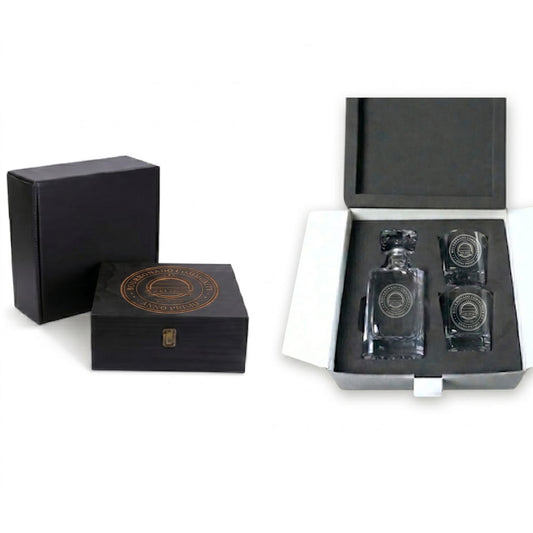 Bourbonado Limited Edition Anniversary Decanter Gift Set with Large Wood Memory Box