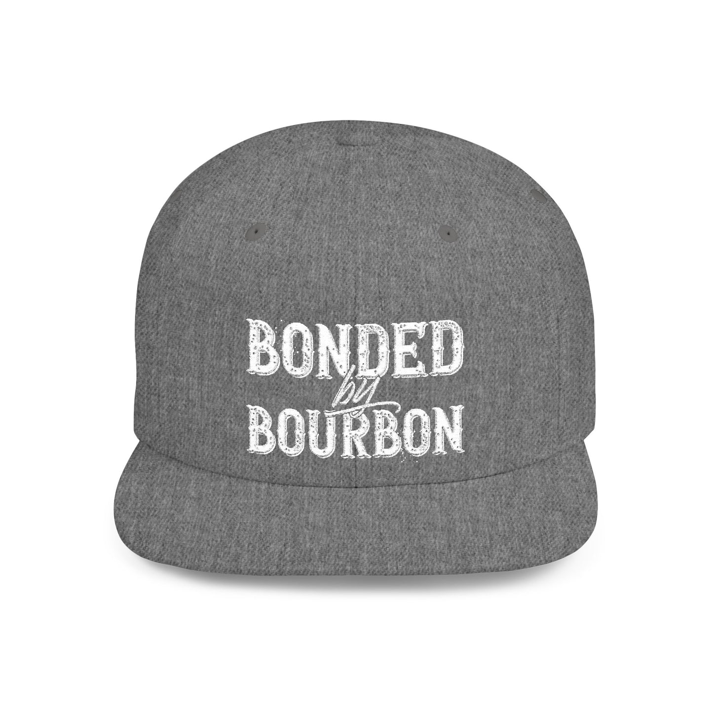 Bonded Bourbon Flat Bill Snapback Hat — Distressed Whiskey Logo Cap