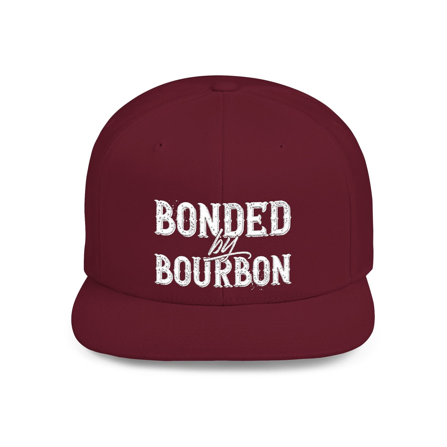 Bonded Bourbon Flat Bill Snapback Hat — Distressed Whiskey Logo Cap