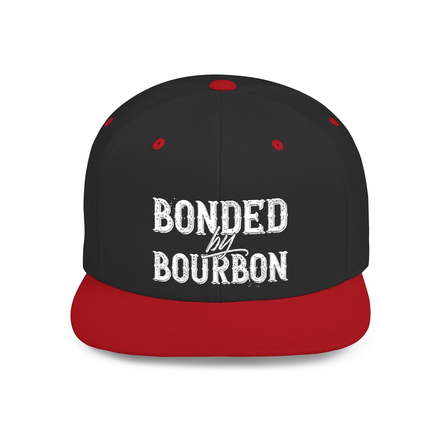 Bonded Bourbon Flat Bill Snapback Hat — Distressed Whiskey Logo Cap