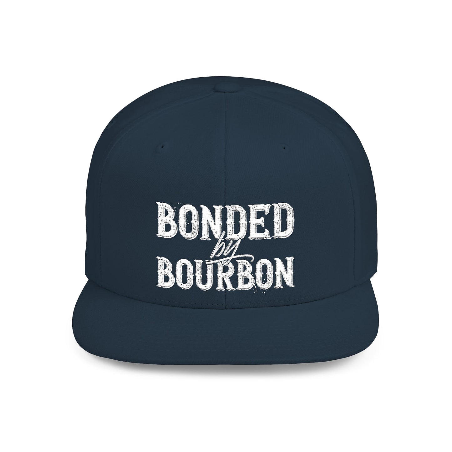 Bonded Bourbon Flat Bill Snapback Hat — Distressed Whiskey Logo Cap