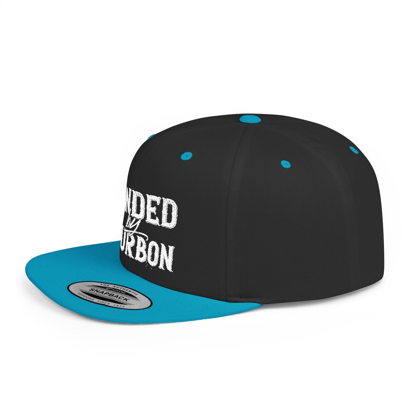 Bonded Bourbon Flat Bill Snapback Hat — Distressed Whiskey Logo Cap