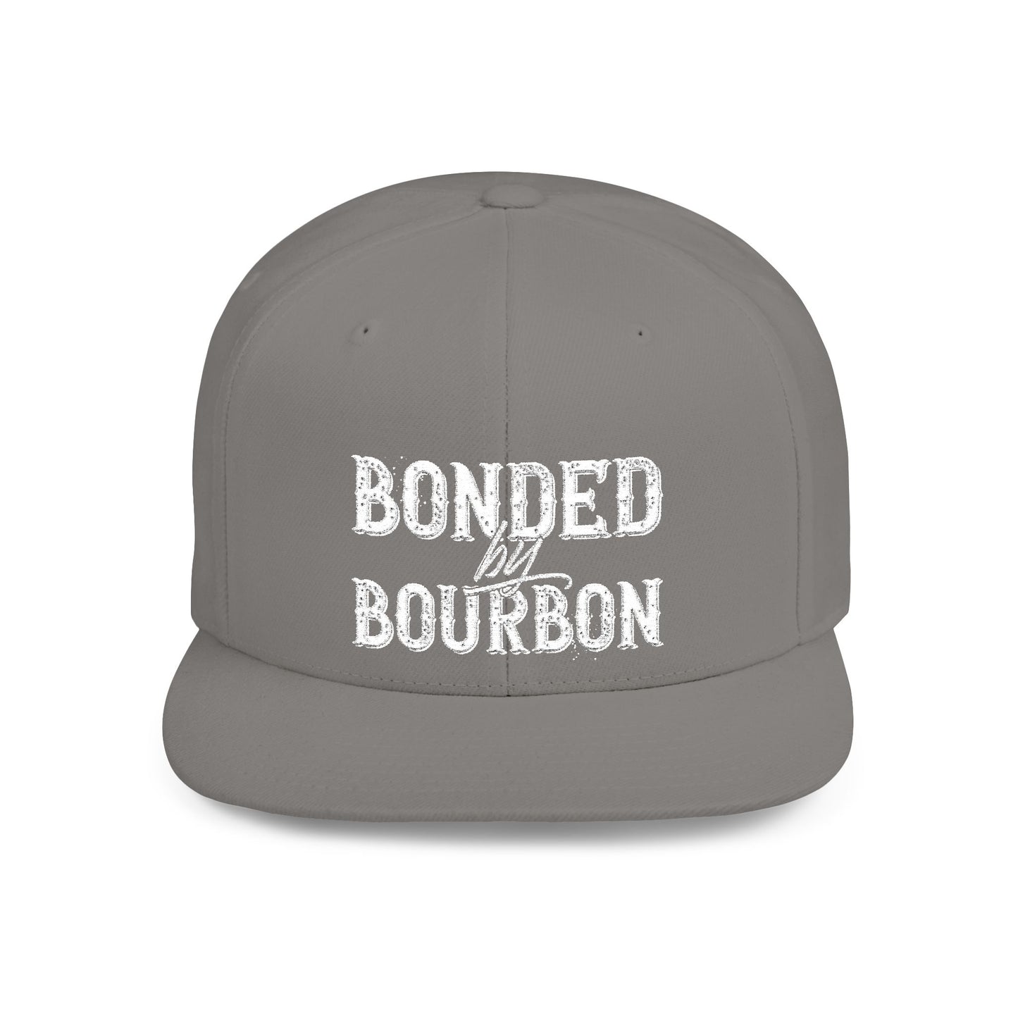 Bonded Bourbon Flat Bill Snapback Hat — Distressed Whiskey Logo Cap