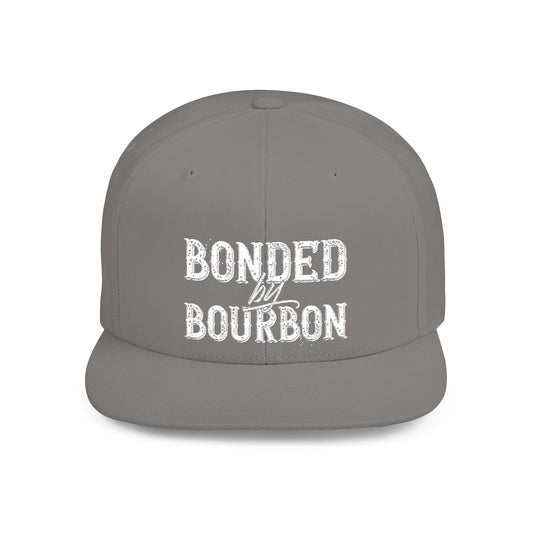 Bonded Bourbon Flat Bill Snapback Hat — Distressed Whiskey Logo Cap