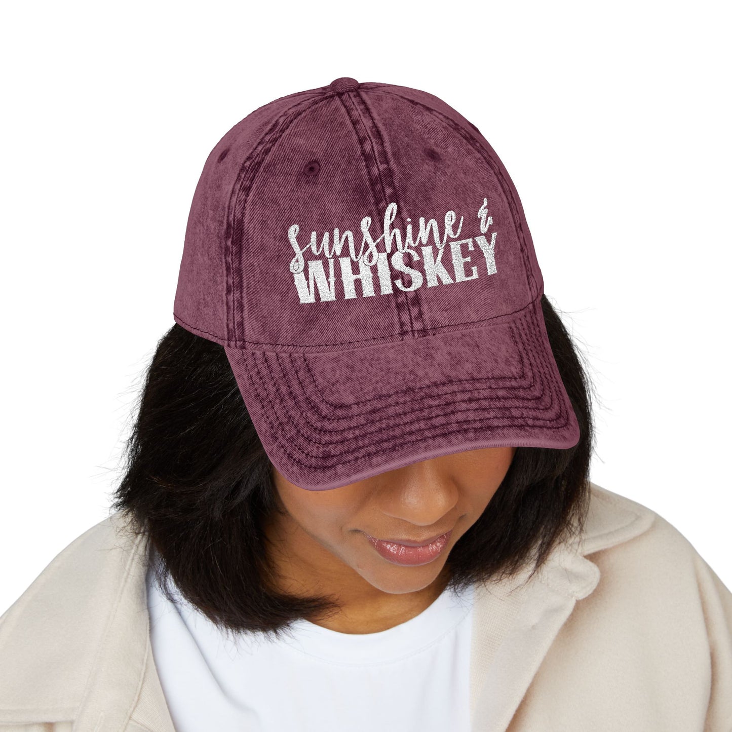 Vintage Embroidered Cap — 'Sunshine & Whiskey' Washed Baseball Hat