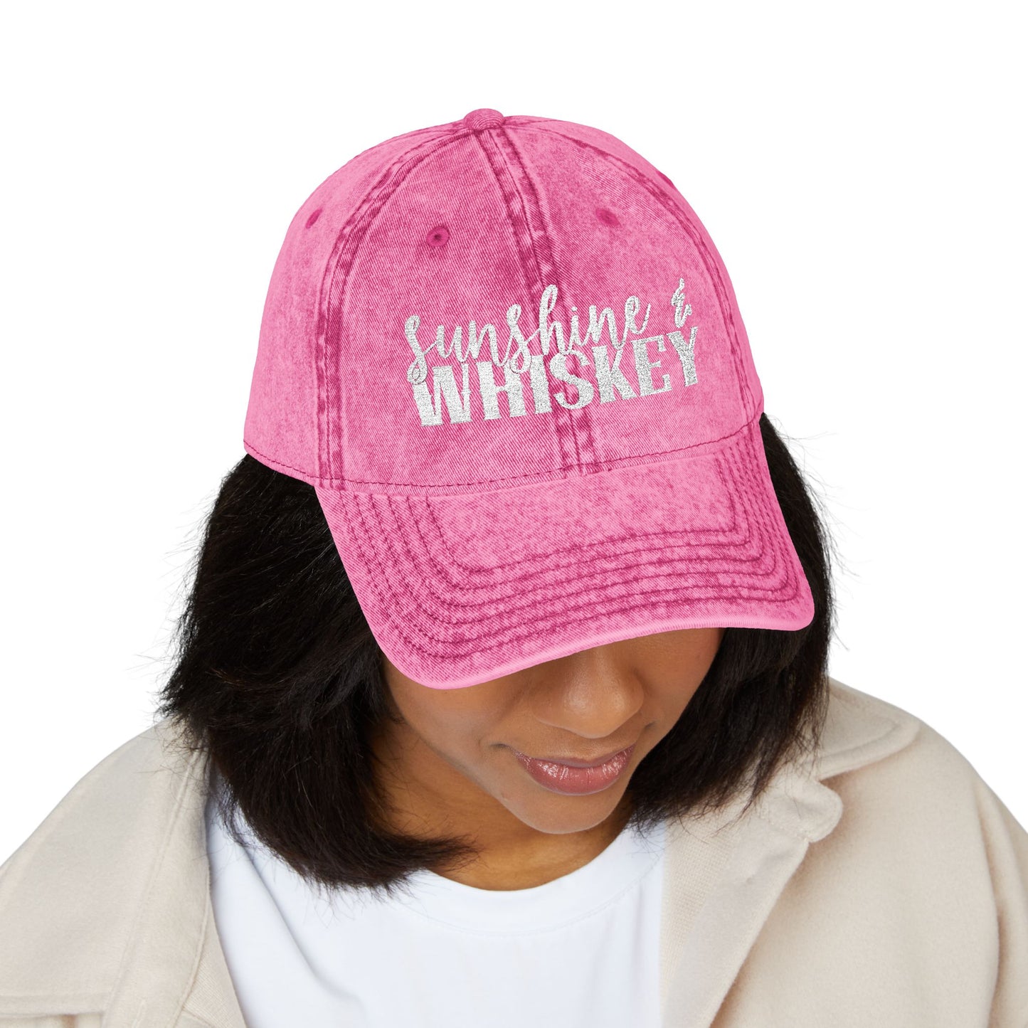 Vintage Embroidered Cap — 'Sunshine & Whiskey' Washed Baseball Hat
