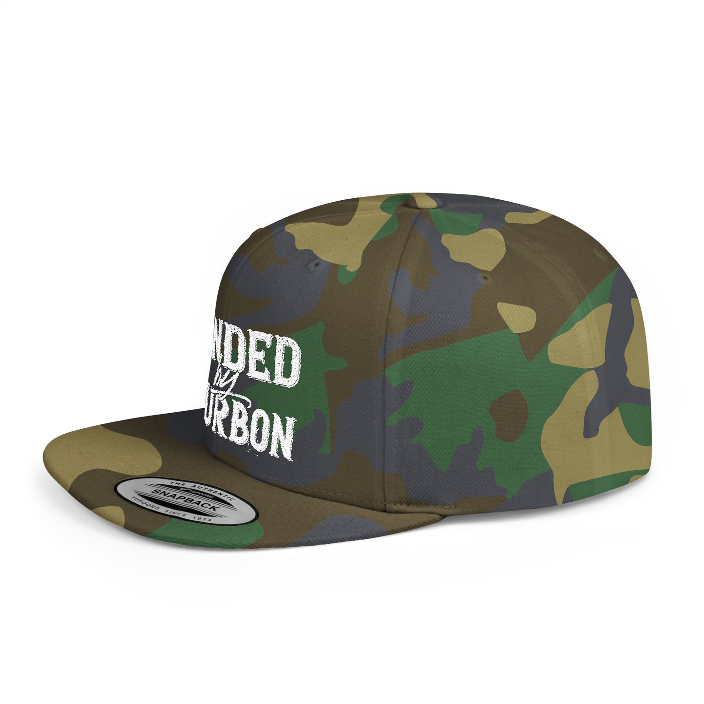 Bonded Bourbon Flat Bill Snapback Hat — Distressed Whiskey Logo Cap