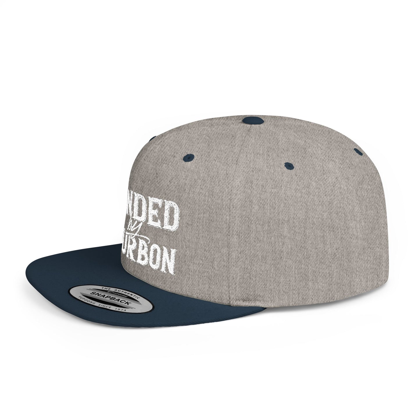 Bonded Bourbon Flat Bill Snapback Hat — Distressed Whiskey Logo Cap