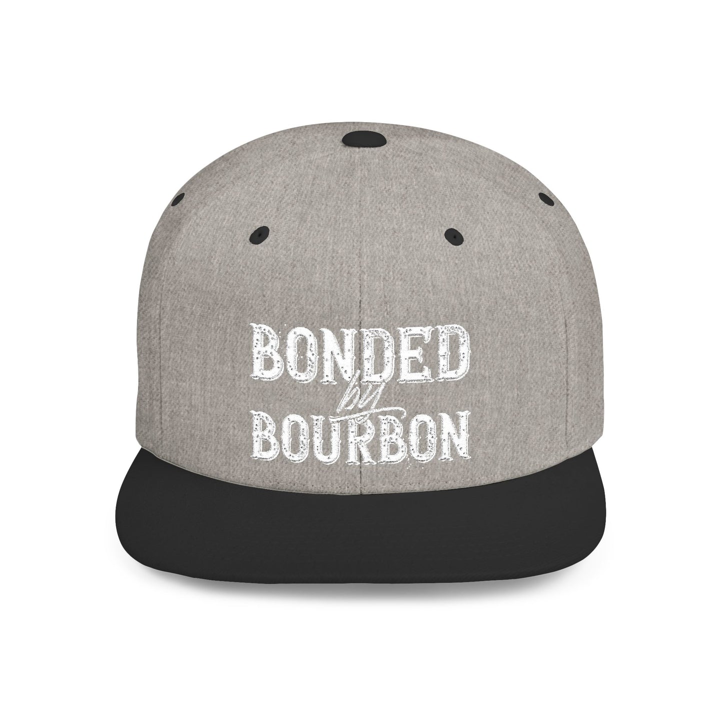 Bonded Bourbon Flat Bill Snapback Hat — Distressed Whiskey Logo Cap