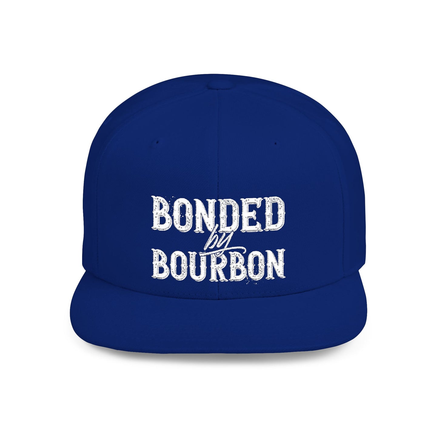 Bonded Bourbon Flat Bill Snapback Hat — Distressed Whiskey Logo Cap