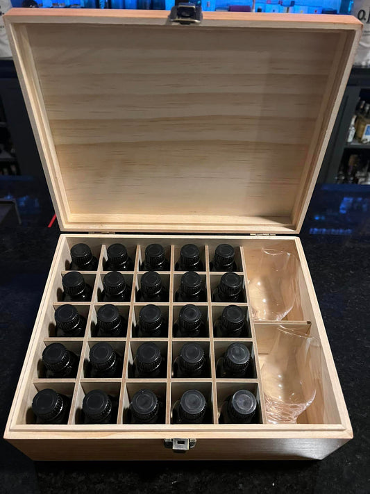 inside of advent calendar box with bottles and glasses