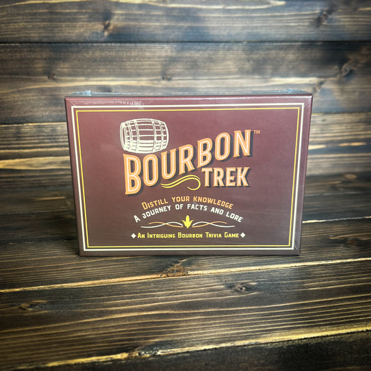 Front of the box of the bourbon trek game 