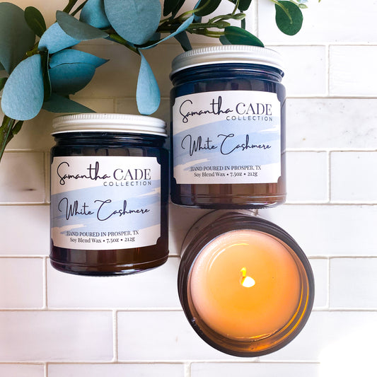 White Cashmere 7.5 oz Amber Jar Candle