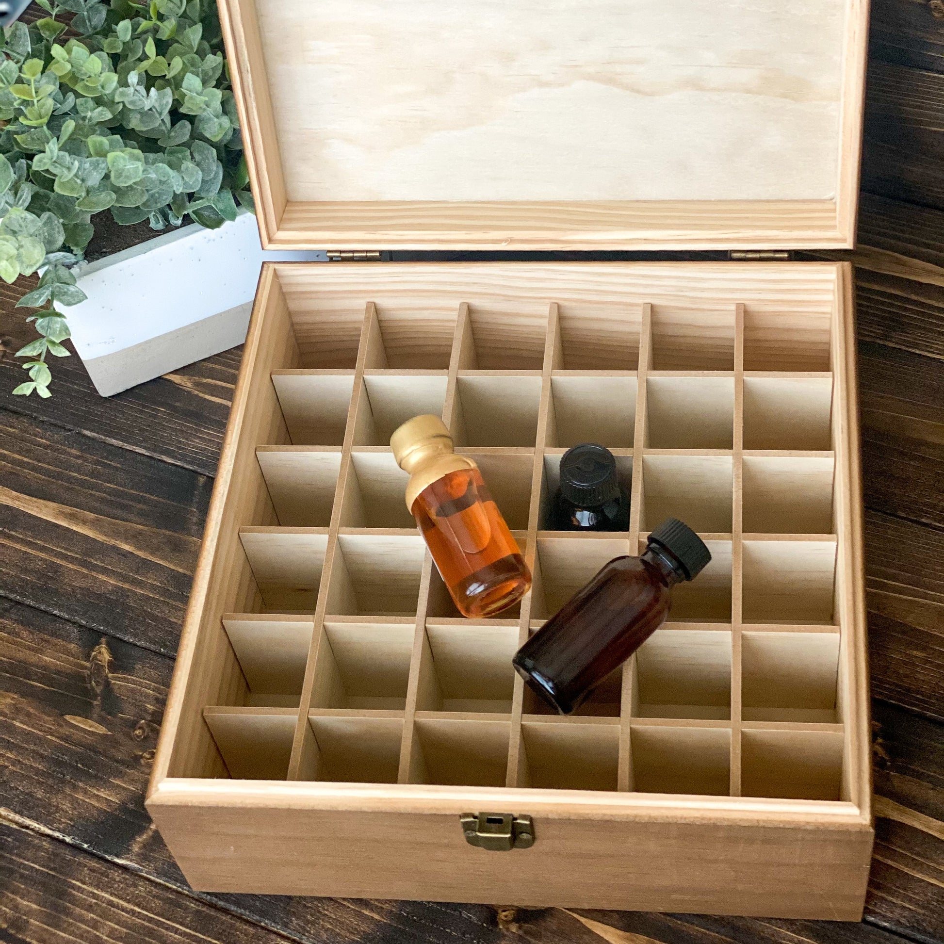2 oz Whiskey Sample Bottle Decorative Storage box, box shown open with 3 sample bottles inside