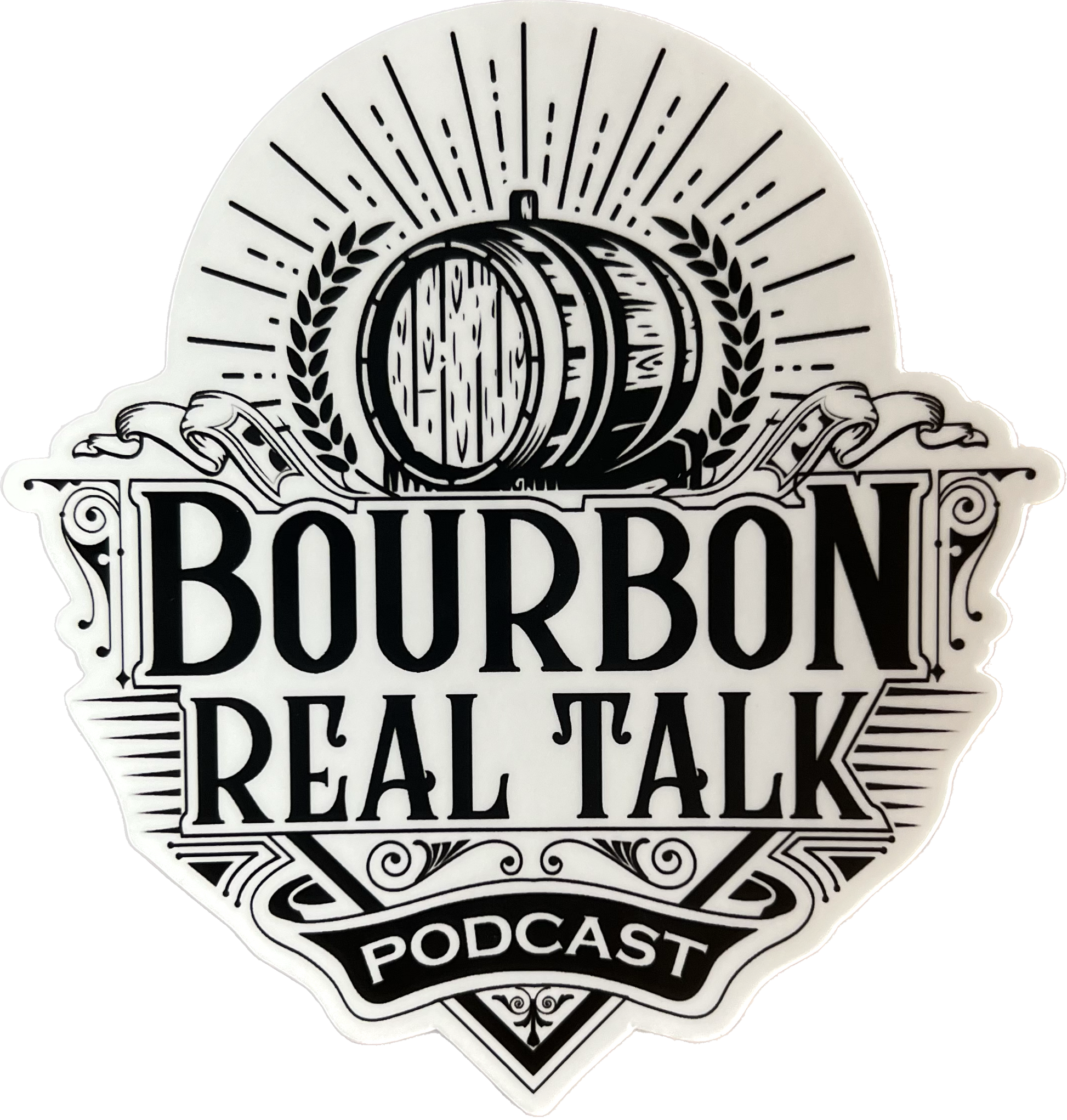 Bourbon Real Talk Podcast logo on matte vinyl