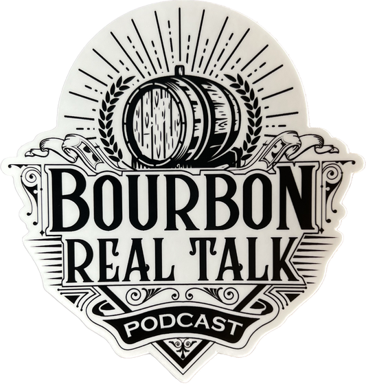 Bourbon Real Talk Podcast logo on matte vinyl