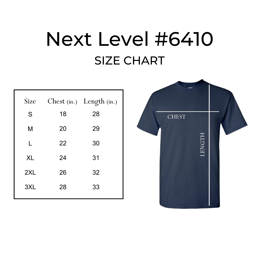 Next Level #6410 shirt size chart 