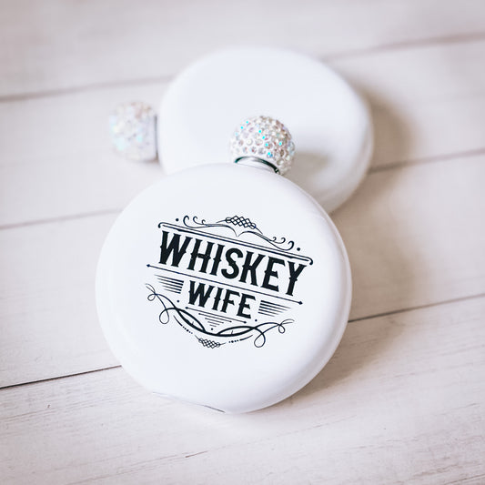 White Women's Whiskey Wife Flask with jeweled lid